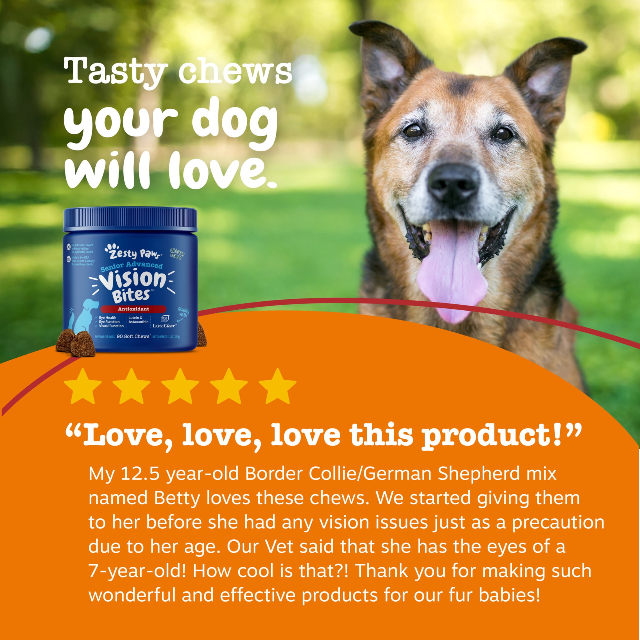 Zesty Paws Senior Advanced Vision Bites Chicken Flavor Dog Supplement, 90 Count