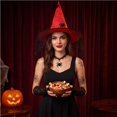 thumbnail image 6 of Womens Halloween Witch Hat with Mesh Veil, Pointed Cone Costume Hat for Party Dress Up Cosplay Haunted House, Wizard Headwear Red, 6 of 6