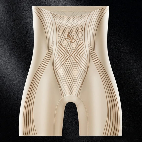 BLTIBY High Waisted Shapewear for Women Tummy Control Boxer Briefs Underwear Seamless Printed Plus Size Butt Lifter Body Shaper Beige L