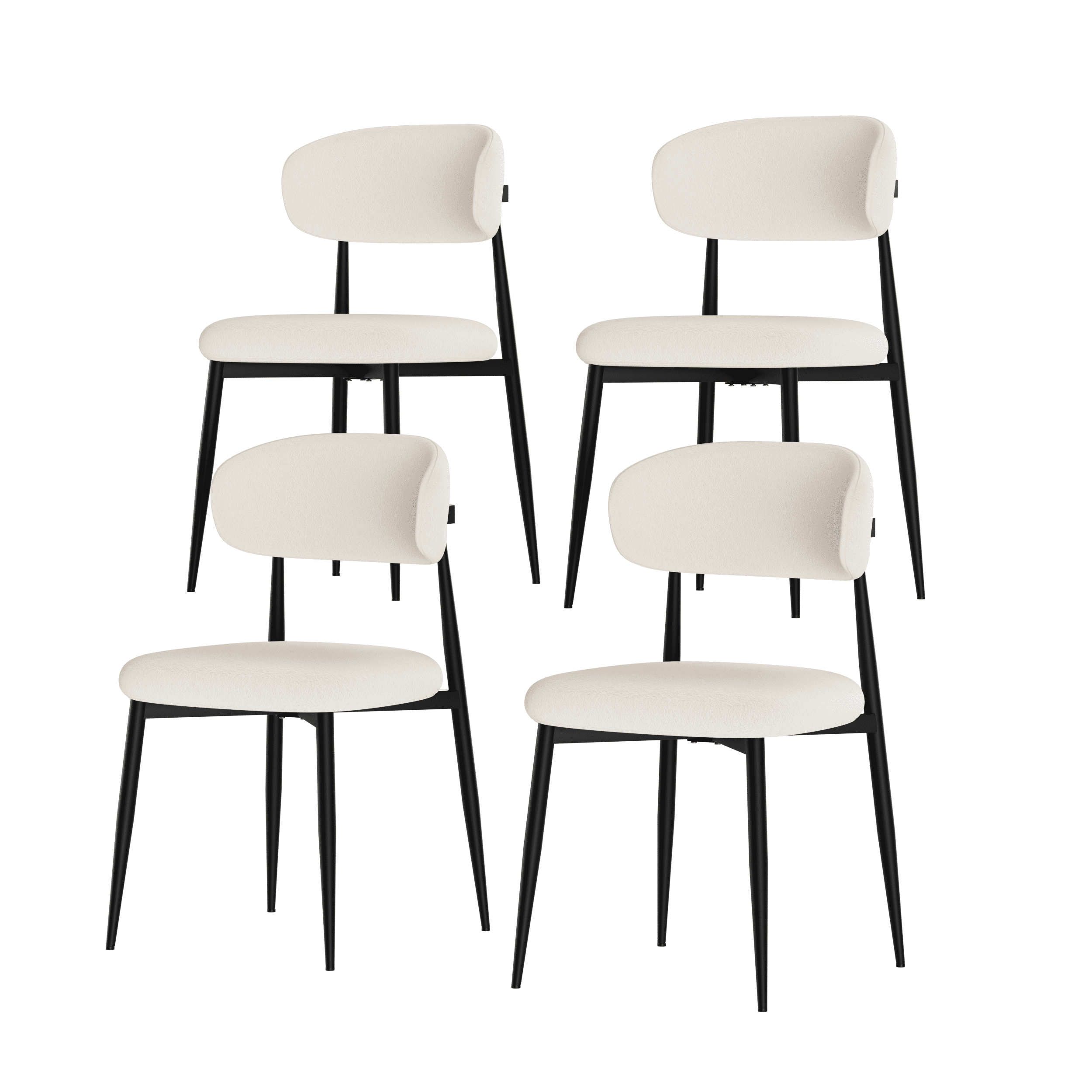 Set of 2 dining chairs, modern kitchen chairs with soft padding, farmhouse restaurant chairs with curved backrests and metal legs, for dining rooms and kitchens, White and Black.