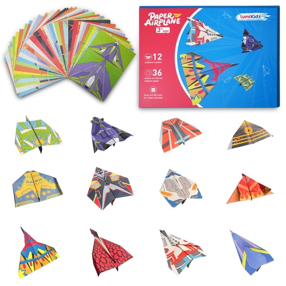 paper airplane origami set  for Kids,suitable for children aged 5 to 12, includes 36 different styles of paper,12 classic folding patterns, ideal gifts for boys and girls.