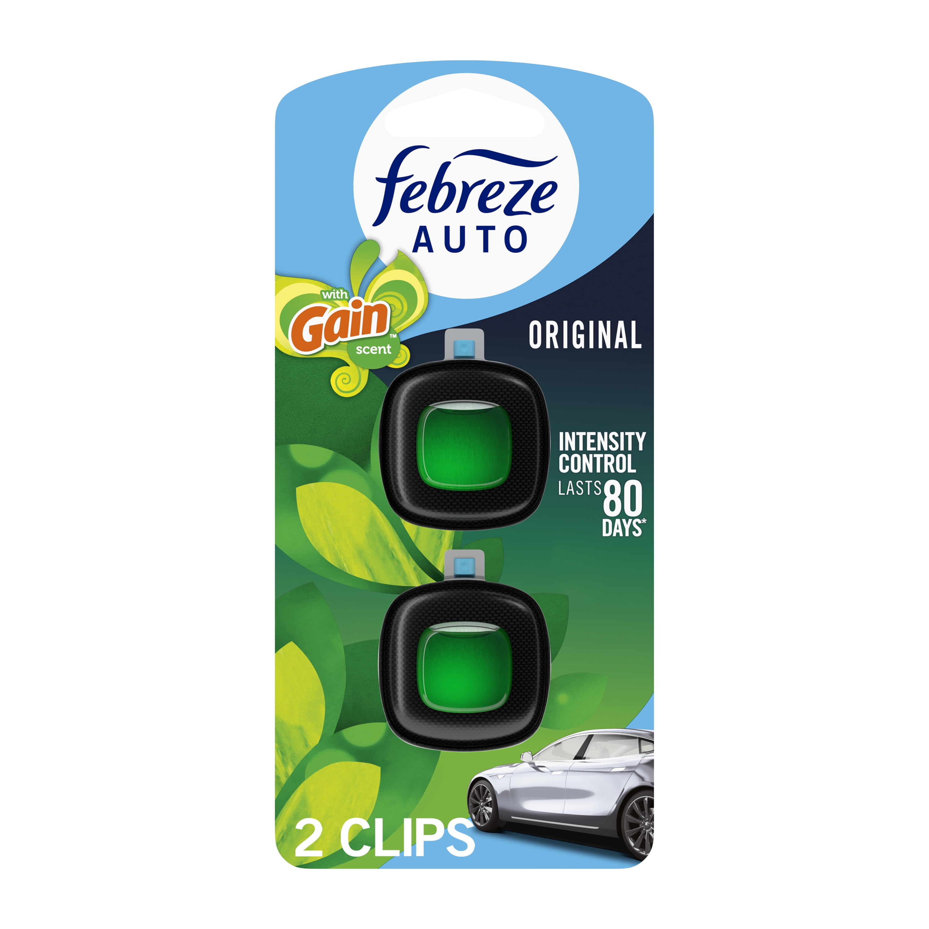 (2 pack) Febreze AUTO Car Air Freshener, Odor-Fighting Car Vent Clip, Gain Original, 2 Count