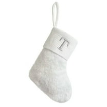 LanSuare Christmas Stockings with Initials, 9Inch Letter A-Z Xmas Stockings, Shiny Super Soft White Cuff Xmas Stocking for Christmas Party Hanging Stocking Decorations(T)