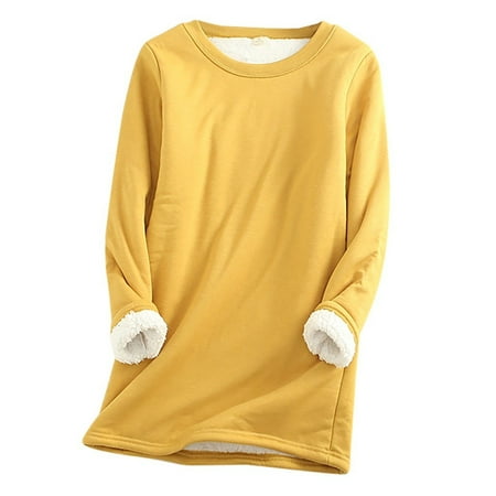 Spring Savings Clearance under 10.00 LYXSSBYX Long Sleeve Shirts for Women New Fashion Plus Size Thick Fleece Sweatshirt Winter Velvet Warm O-Neck Underwear Top