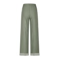 thumbnail image 5 of ATOYSOY Striped Cuff Hem Solid Color Linen Pants Women Fixed Waist Side Inseam Pocket Breathable Woven Trousers For Vacation Beach Everyday Home Casual Bottoms, 5 of 6