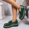thumbnail image 2 of Xucatan Women's Patent Leather Pointed Toe Flats with Hollow Bow and Rhinestone Detail, Serrated Platform Loafers with Height Increase, Comfortable Slip On Shoes for Spring Summer Walking Gift, 2 of 9