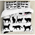thumbnail image 1 of Cat Queen Size Duvet Cover Set, Black Cat Silhouettes in Different Poses Domestic Pets Kitty Paws Tail and Whiskers, Decorative 3 Piece Bedding Set with 2 Pillow Shams, Black White, by Ambesonne, 1 of 3