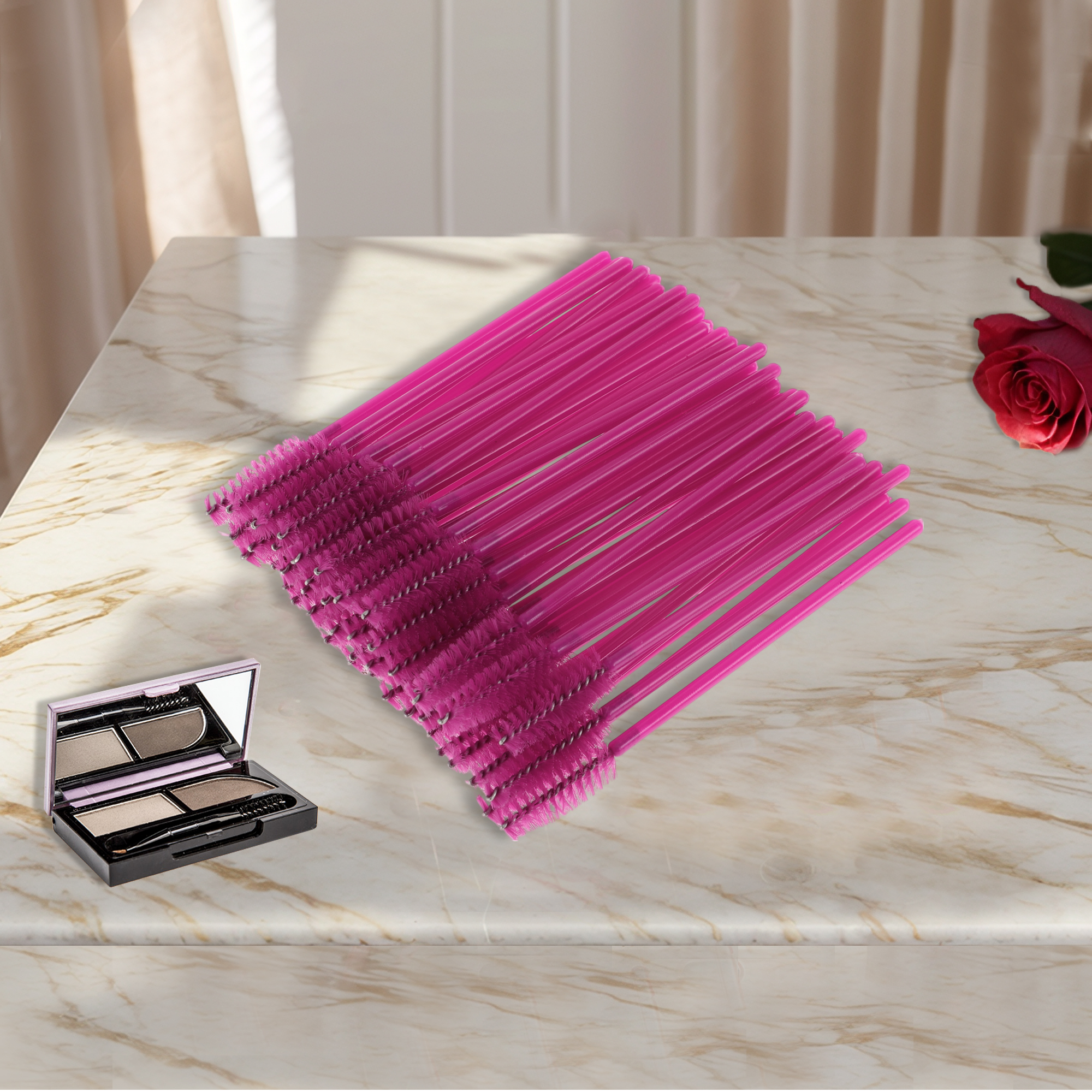 Unique Bargains Convenient Eyebrows Brushes for Travel 50 Pcs Rose Red