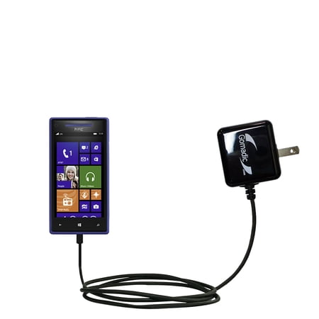 Gomadic Intelligent Compact AC Home Wall Charger suitable for the HTC Windows Phone 8x - High output power with a convenient, foldable plug design - U