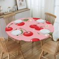thumbnail image 5 of Round Fitted Table Cloth Cherry Elastic Tablecloth for Round Tables, Fruit Flower Floral Waterproof Table Cover Indoor Outdoor Fits 36"-44", 5 of 6
