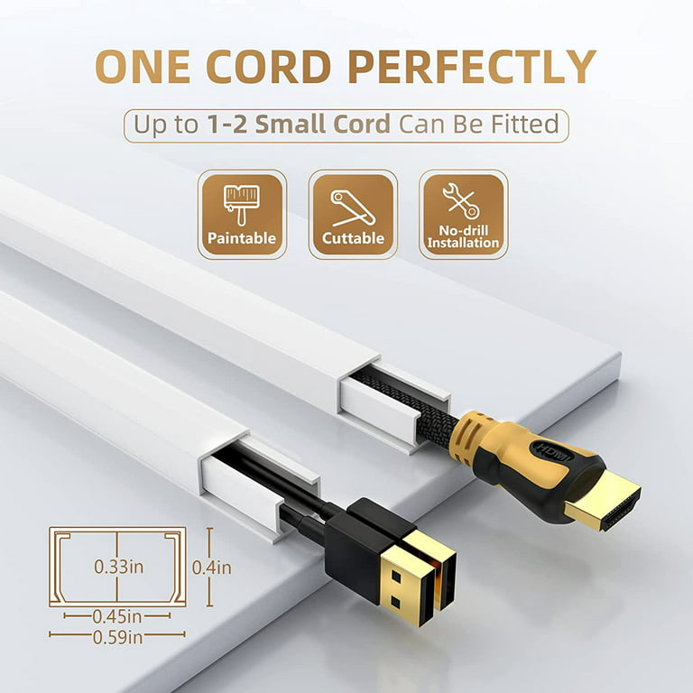 Cord Cover Wall, 142in One-Cord Channel Cord Hider Wall, Mini Size Wire Covers for Cords, Paintable Cable Concealer to Hide Speaker Wire, Ethernet