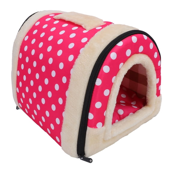 M Buder Portable Pet Dog House Semi Enclosed Oxford Fabric Cozy Pet Bed for Small Cats Kitties Winter Warm Shelter Pink Polka Dot S Size (18.5 inches / 47 cm)