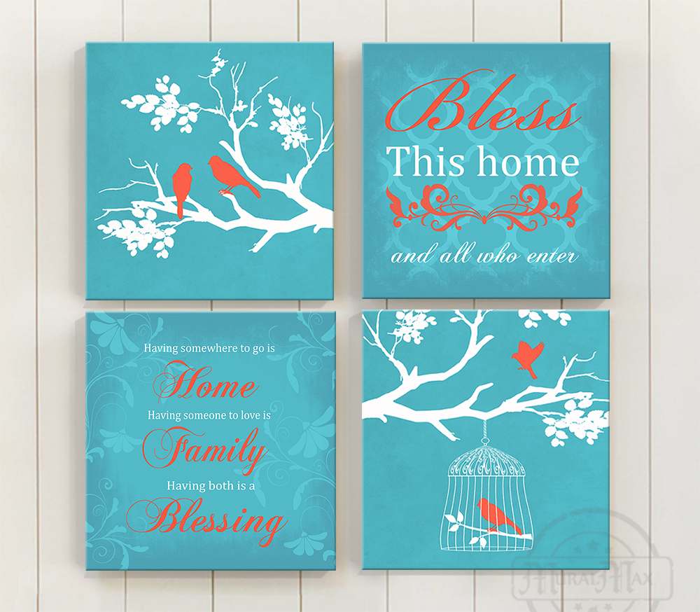 MuralMax Floral Mums Canvas Housewarming Wall Decor Bless This Home