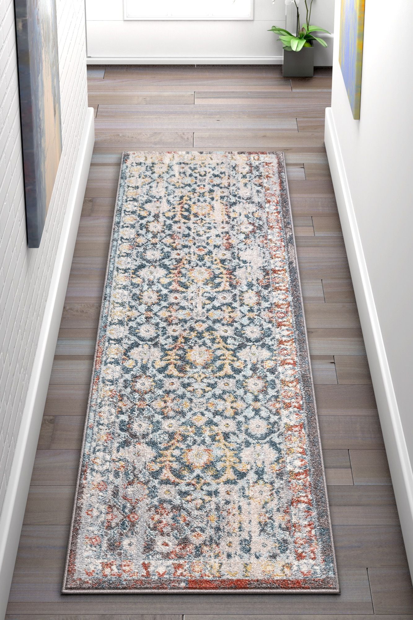 Sydney Lyric Blue Vintage Bohemian Oriental 2'3" x 7'3" Distressed