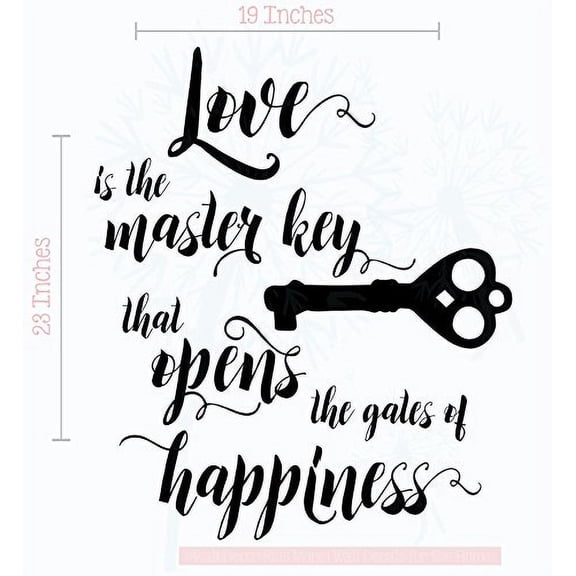Love Is the Master Key Vinyl Lettering Decals Wall Sticker Art Home Decor Quote, 19x23-Inch Black