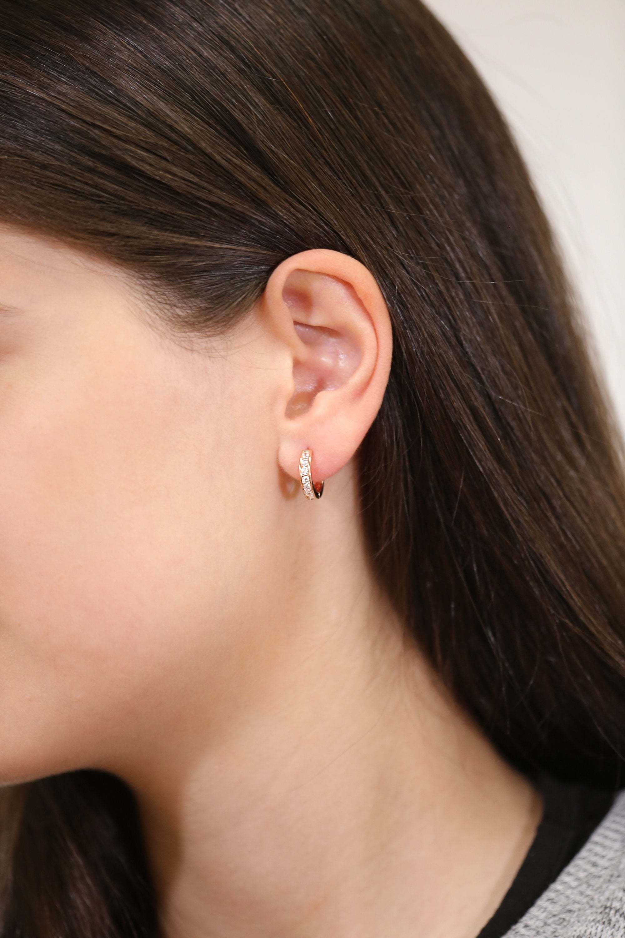 Tilo Jewelry Yellow Gold Plated 925 Sterling Silver Huggie Hoop Earrings with Cubic Zirconia CZ Stones | Small 13MM | Classic Everyday Earrings | Women, Men, Unisex