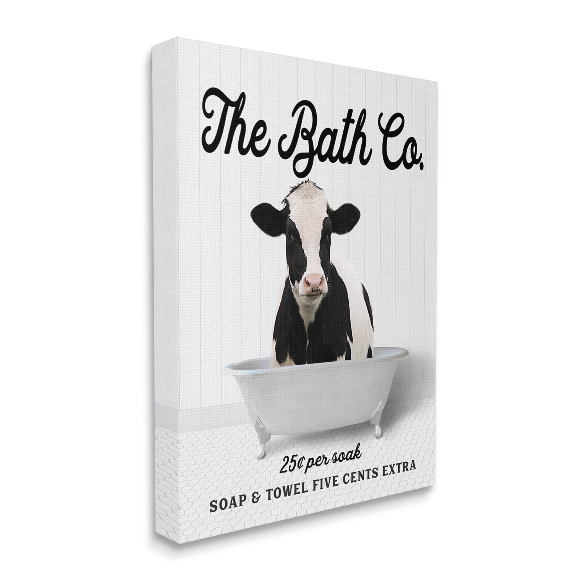 Stupell Industries Vintage Bath Ad Cow Animals & Insects Painting Gallery Wrapped Canvas Print Wall Art, 16 x 20