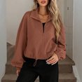 thumbnail image 6 of FRSASU Womens Zip up Jackets Sweatshirts Lapel Hem Drawstring Long Sleeve Solid Casual Loose Coat Outwear with Pockets Brown, 6 of 7