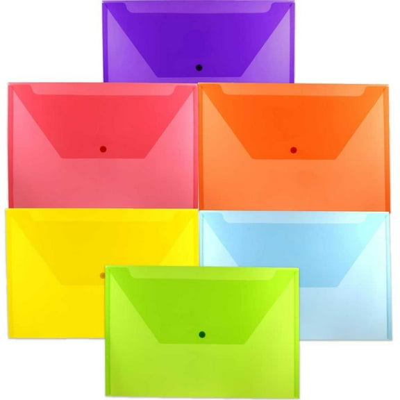 JAM Paper Plastic Snap Envelopes, 9.8x14.5, 12/Pack, Assorted