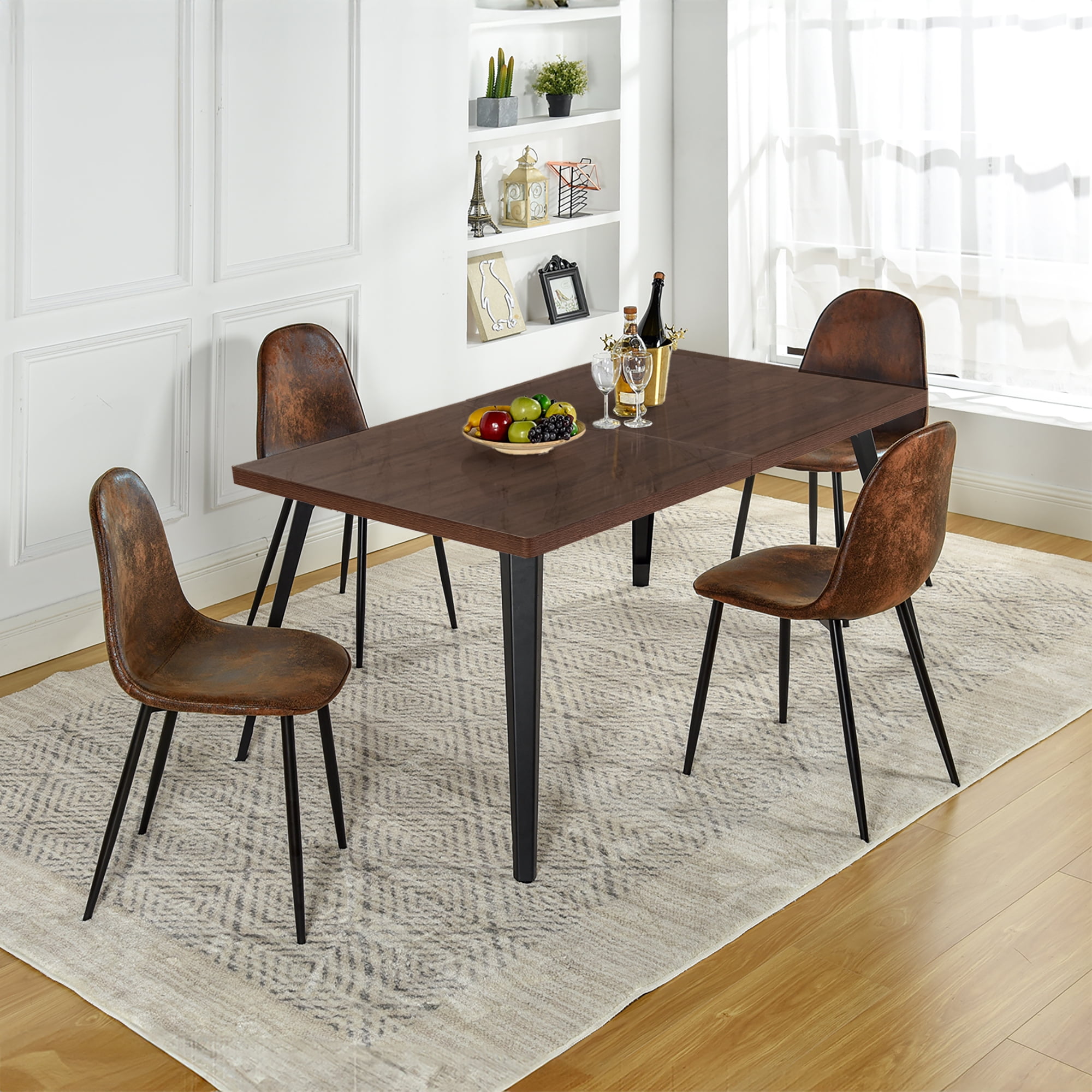 Homy Casa Dining Chair Set of 4, Fabric Suede Dining Room Side Chairs with Metal Legs for Living Room, Brown