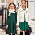 thumbnail image 3 of Oudiya Girls Dress Short Sleeve A Line Swing Twirl Skater Cotton Solid Loose Circle Skirt Green for 7-8Y, 3 of 10