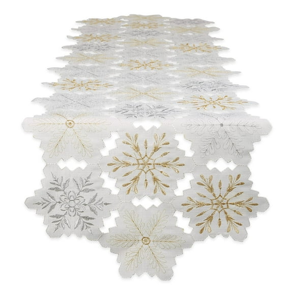 DII Christmas Table Setting Holiday Décor, Silver & Gold Sparkle, Snowflakes Table Runner, 14x108
