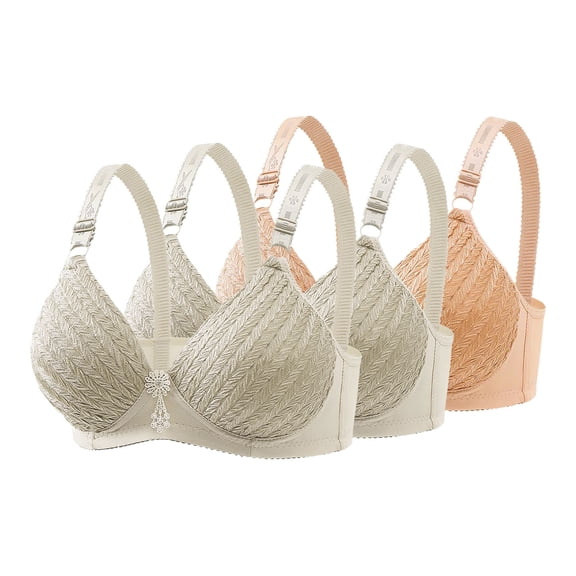 Fatuov Women's Wirefree Bras Plus Size Push Up Embroidery Full Coverage Soft Daily Bras for Casual Seamless Lace T-Shirt Bras, 3-Pack, Beige, 38B