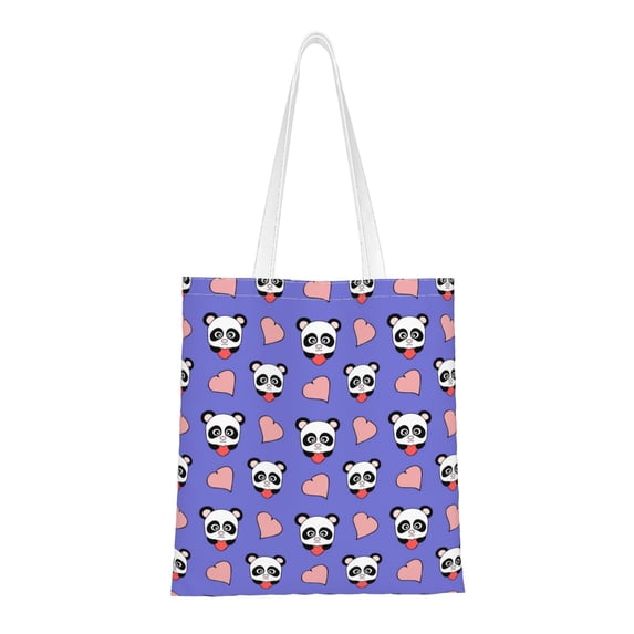 DouZhe Reusable Grocery Bags, Cute Hearts Love Panda Lightweight Polyester Canvas Cloth Tote Bag for Travle Gym Shopping School, 15" x 16"