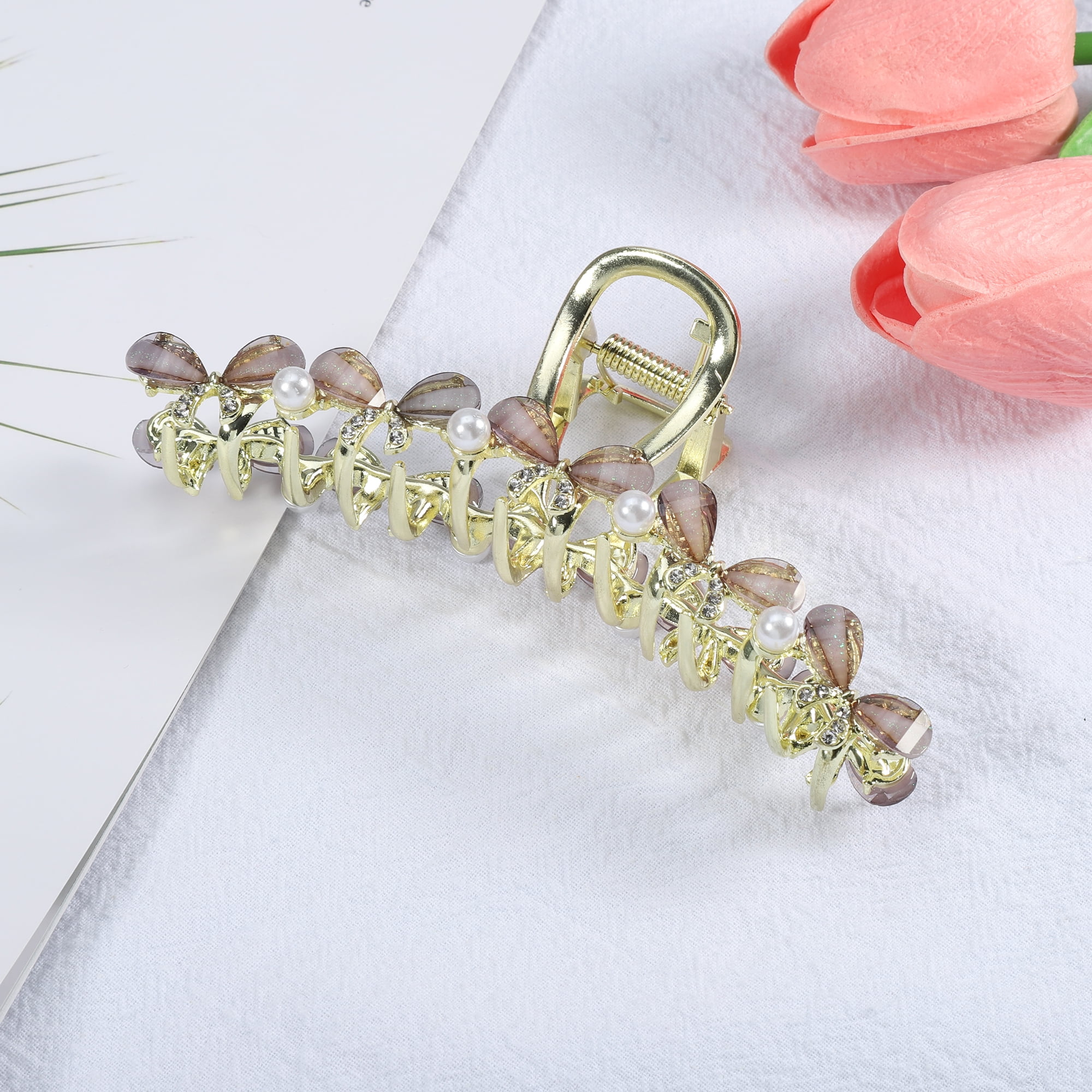 Unique Bargains Classic Faux Crystal Bling Bow Tie Hair Clip for Women Girls, Gray