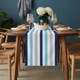 thumbnail image 2 of Blue Grey Stripe Table Runner - 70 Inch Long, Kitchen Dining Table Runner Dresser Scarves, Geometric White Vertical Striped Farmhouse Decor for Coffee Tables Wedding Party Banquet, 2 of 8