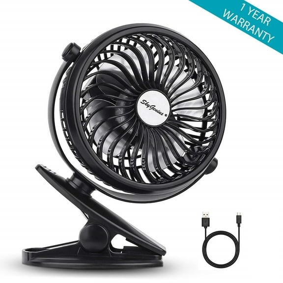 SkyGenius Battery Operated Clip on Mini Desk Fan, Black