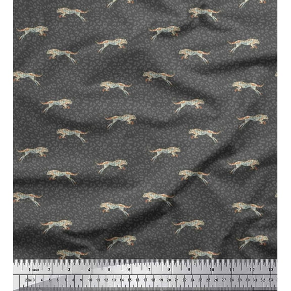 Soimoi Gray Rayon Fabric Leopard Animal Skin Printed Fabric 1 Yard 42 Inch Wide