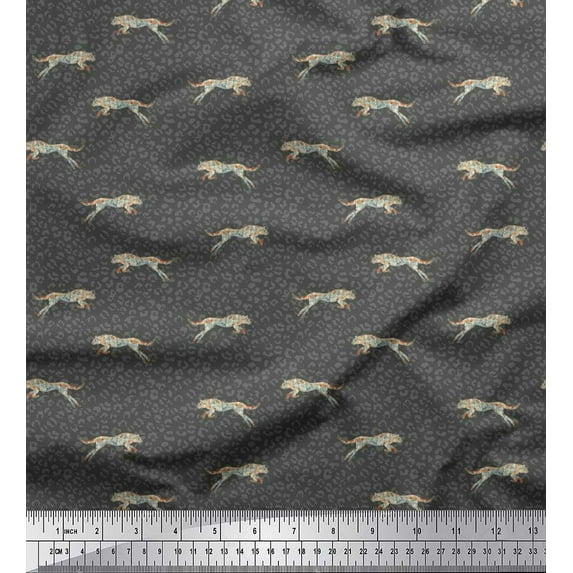Soimoi Gray polyester Crepe Fabric Leopard Animal Skin Printed Fabric 1 Yard 52 Inch Wide