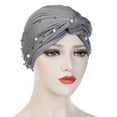 thumbnail image 2 of Women Pearl Beading India Hat Muslim Ruffle Cancer Chemo Beanie Turban Wrap Cap, 2 of 9