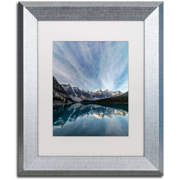 Trademark Fine Art 'Moraine Lake Sky' Canvas Art by Pierre Leclerc, White Matte, Silver Frame