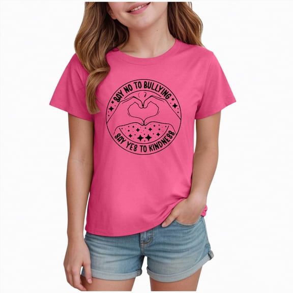 kpoplk Toddler Girls T Shirts Graphic Short Sleeve Shirts 2-7 Years Cotton Baby Girl Cartoon Print Tees Clothes(Hot Pink,11-12 Y)