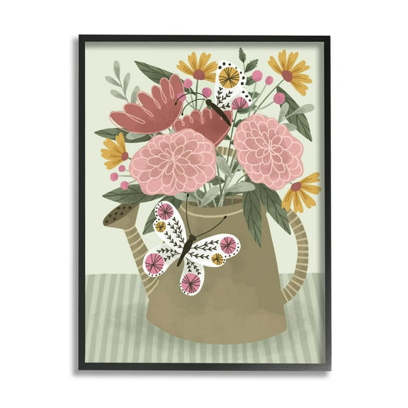 Mixed Dahlia Gardening Bouquet Botanical & Floral Graphic Art Black Framed Art Print Wall Art