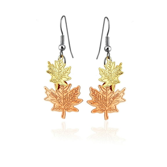 FRONT LINE JEWELRY Artisan-crafted Maple Leaf Earrings for Women. Two Tone Copper Earrings Canadian Maple Earrings Autumn Earrings