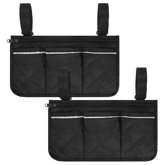Uxcell Beach Chair Armrest Bag [2-Pack] - Waterproof Polyester Adjustable Straps Reflective Strip Beach [Black]