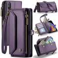 thumbnail image 1 of Funda tipo cartera para iPhone XS Max con bloqueo RFID, tarjetero, cremallera y ranura para billetes, correa de hombro magnética de piel sintética suave para mujer, 1 of 10