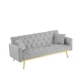 thumbnail image 6 of Convertible Folding Futon Sofa Bed, Morden Sleeper Sofa Bed with Armrest and Metal Legs, Velvet Upholstered Tufted Sofa with Adjustable Positions, Accent Sofa Couch for Small Living Space, Gray, 6 of 9