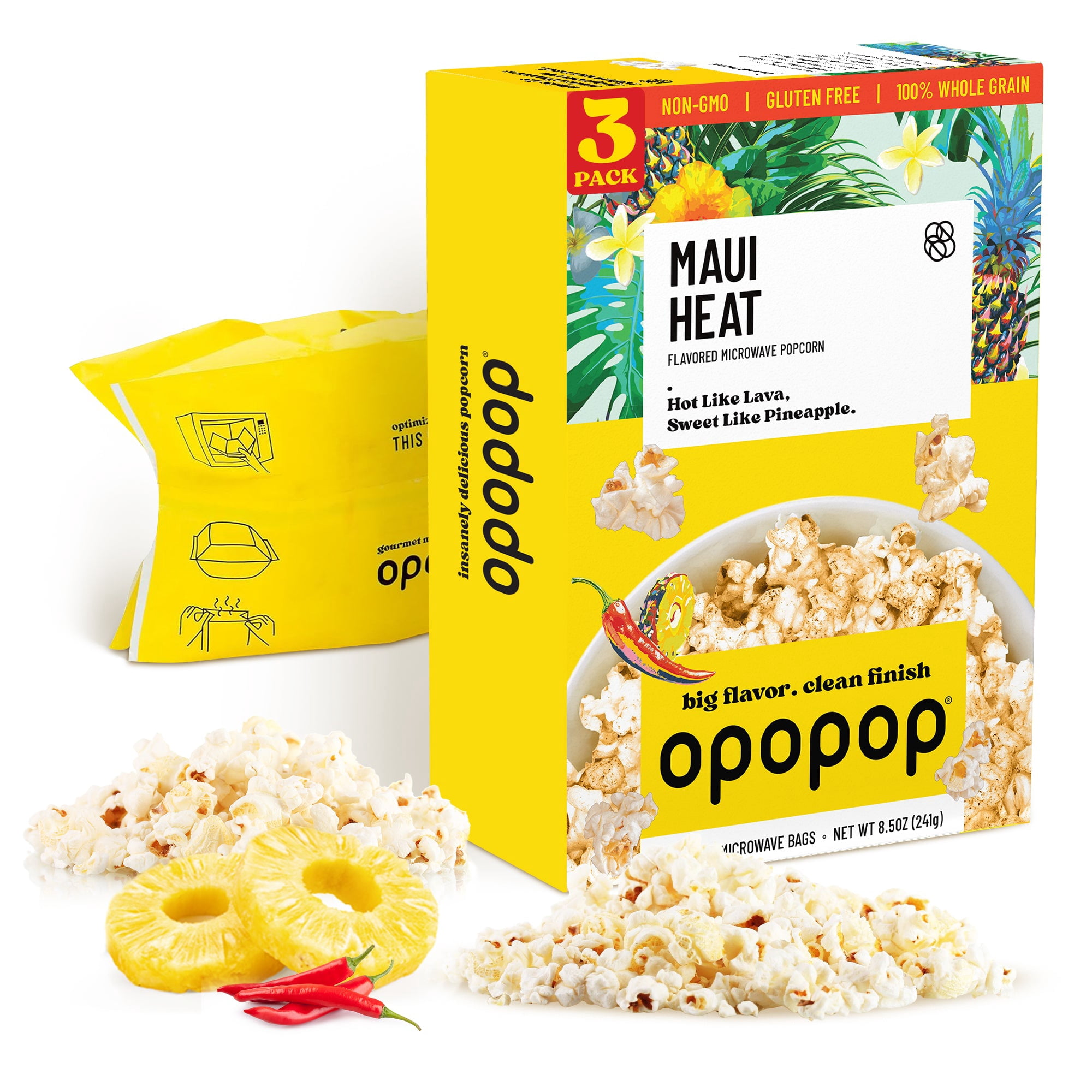 Opopop Microwave Popcorn Maui Heat Flavor 2.8oz/3ct