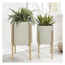 Plants Pots with Stand, Set of 2 Planters for Indoor Plants, Modern Decorative Metal Flower Pots for Living Room, Garden, Balcony, 10"&12", Cement Gray Frosted