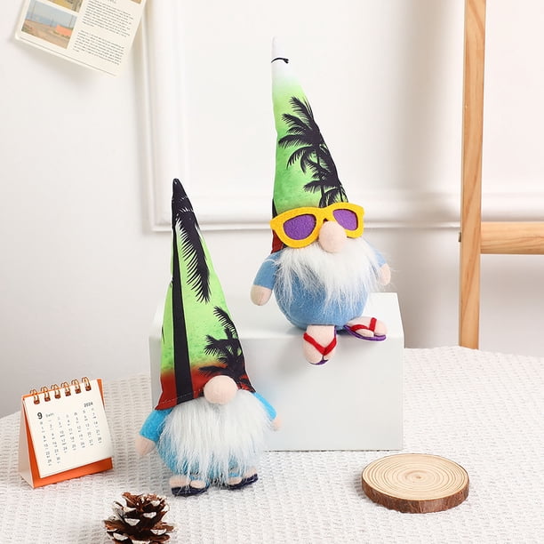 Adorno enano de verano - Muñeca de decoración de playa y jardín, material de tela, adorno adorable para exteriores/interiores para patio, escritorio o regalo
