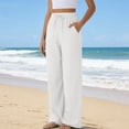 thumbnail image 4 of Women's High Waist Boho Linen Palazzo Pants Lightweight Wide Leg Summer Work Pants White 2XL, 4 of 4