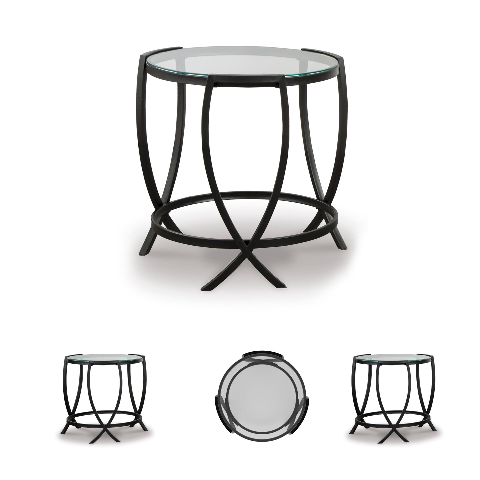 Signature Design by Ashley Tarrin 3-Piece Occasional Table Set, Black, Modern Coffee Table and 2 End Tables with Glass Tops