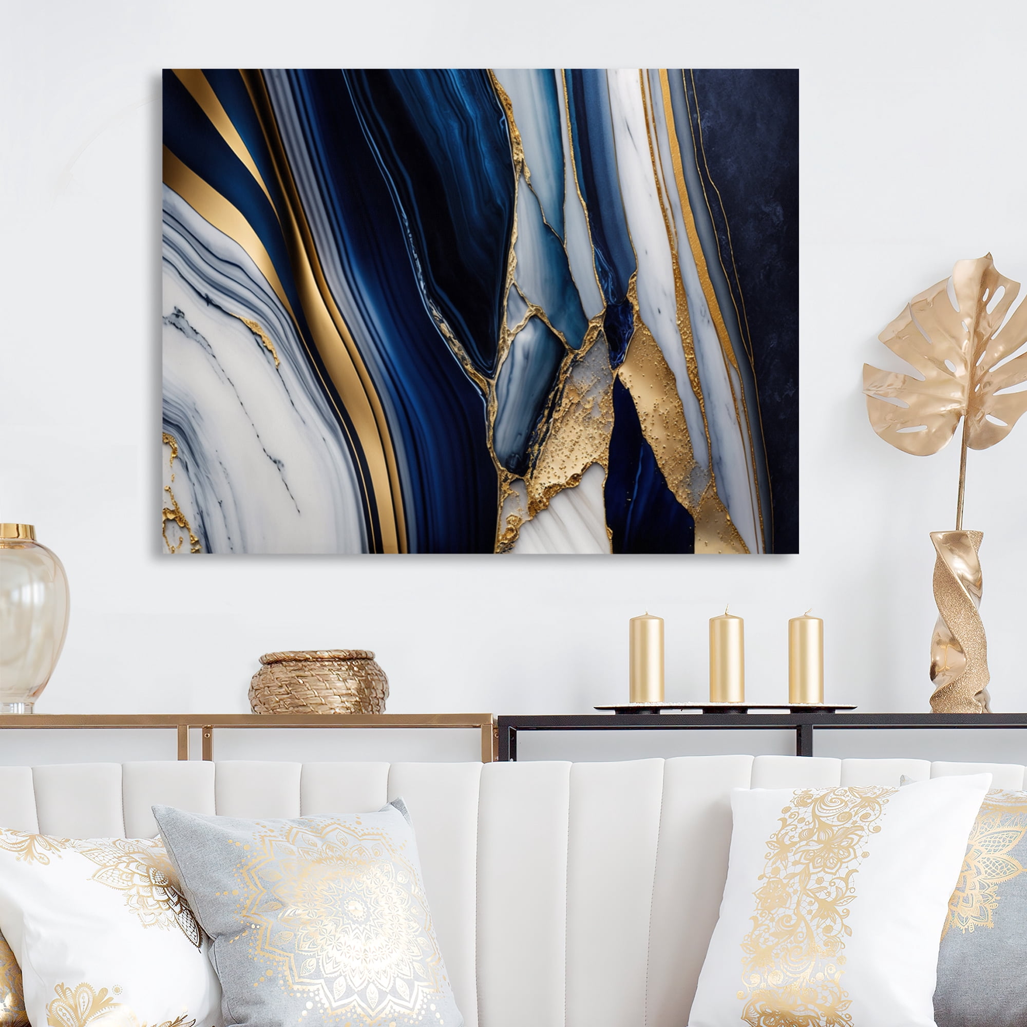 Designart Abstract Geode Waves Blue IV Canvas Wall Art