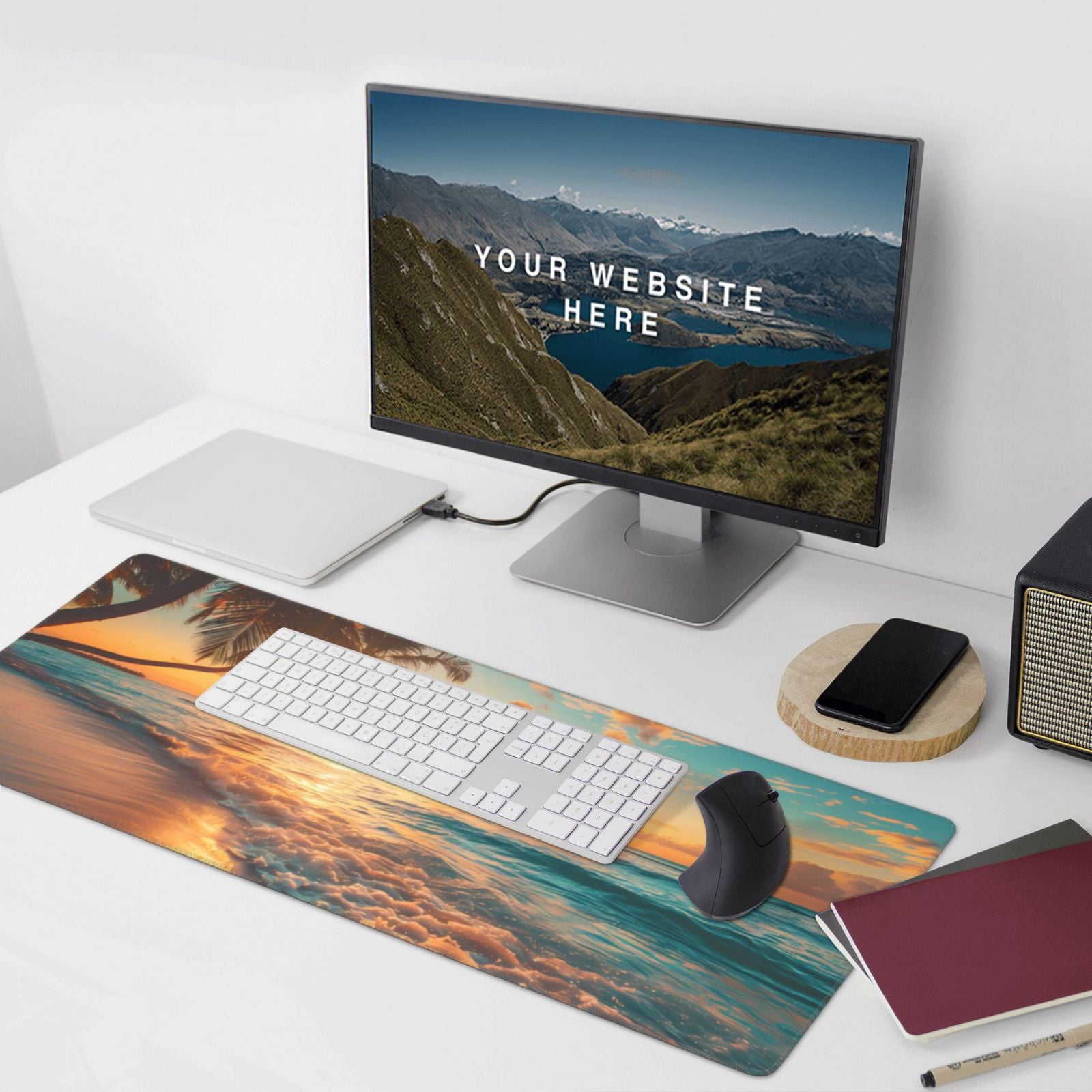 Xecao Tropical Sunset Beach Scene Print Large Mouse Pad, 16x35.5in Mousepad, Professional Non-Slip Rubber Base Big Mouse Pad, Mouse Pad for Gaming & Office Full Desk Mouse Pad