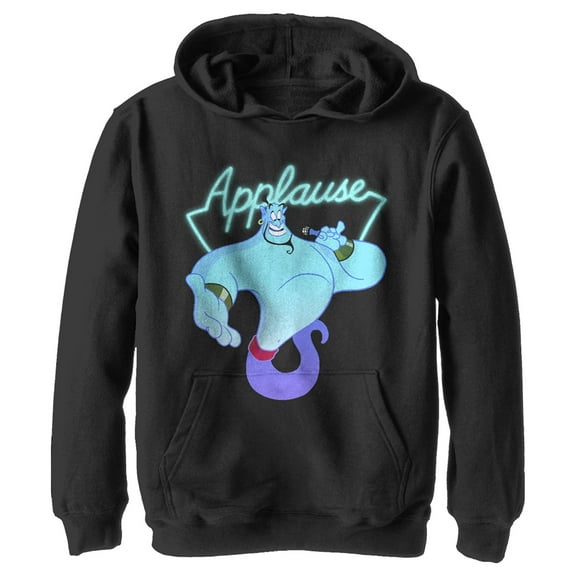 Boy's Aladdin Genie Applause Sign Pull Over Hoodie Black Large