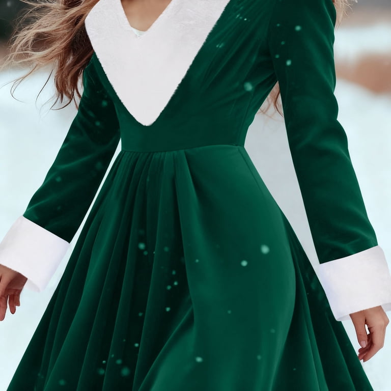 green dress with fur trim Green Dress With Fur